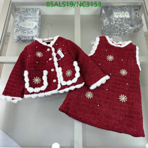 Chanell Kids Red Tweed Jacket and Dress Set with Snowflake Embellishments