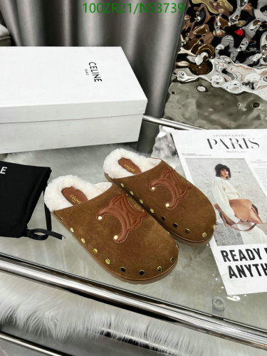 Celine Women's Brown Wool Mules with Gold Hardware | EU Size 35-41