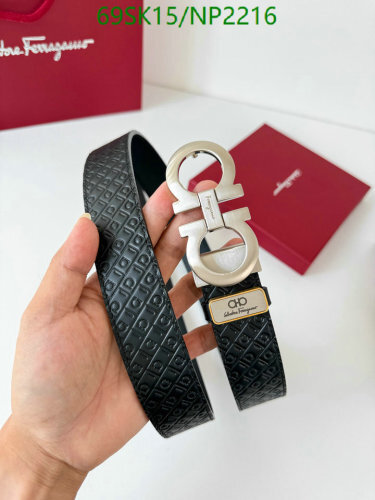 Salvatore Ferragamo Men's Embossed Leather Belt with Double Gancini Buckle