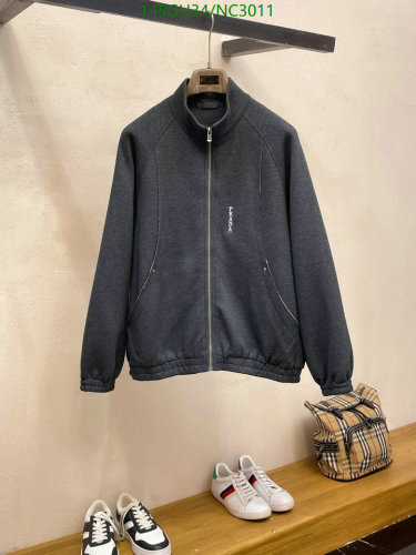 Prada Men's Cotton Jacket, Gray Zip-Up, Classic Style, Sizes M-3XL