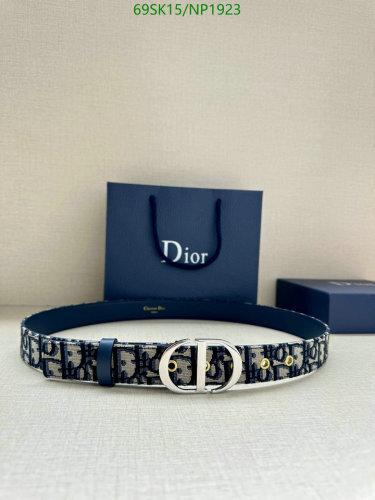 Dior Oblique Jacquard Belt, 3.0 cm Width, Cowhide Leather, Silver-Finish Metal