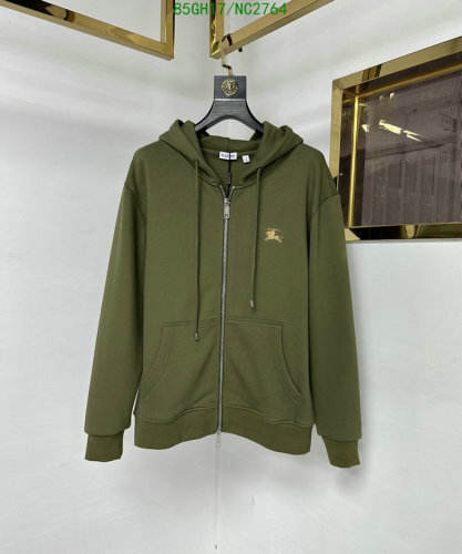 Burberry Olive Green Cotton Zip-Up Hoodie with Embroidered Logo, S-XL