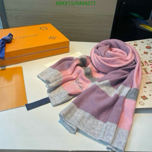 Louis Vuitton Cashmere Scarf, 180-32cm, Pink, Purple, Gray, Warm Winter Shawl
