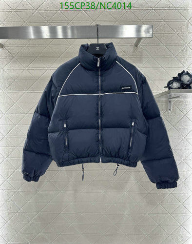 Miu Miu Women's Navy Blue Down Jacket with White Trim - Stylish & Warm