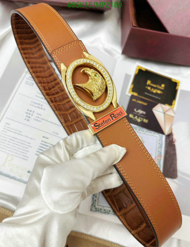 Stefen Rcici Brown Leather Belt with Eagle Buckle, 4.0cm Width