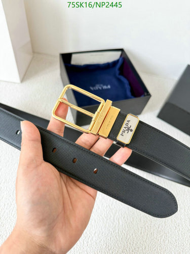 Prada Belt in Black Leather with Gold Buckle, Classic & Stylish Design