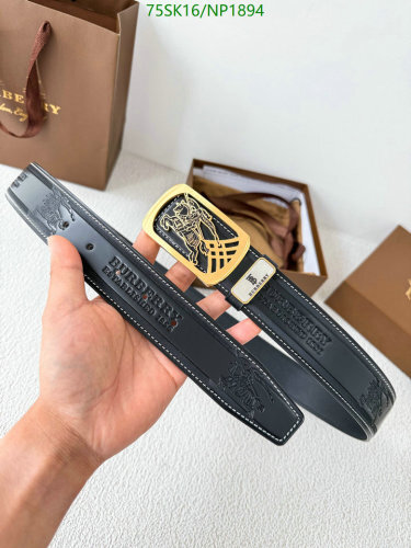 Burberry Men's Black Leather Belt with Gold Buckle | Adjustable Lengths