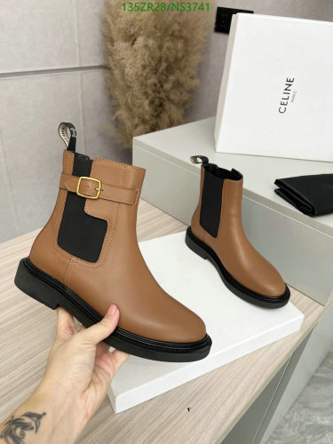 Celine Women's Brown Leather Ankle Boots with Buckle Detail - EU35-41