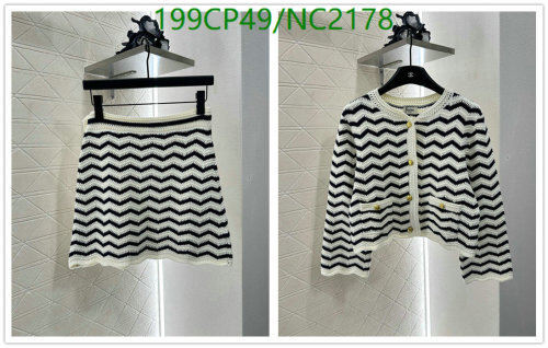 Celinee Women's Knitted Suit - Chevron Pattern, Round Neck, Gold Button Detail