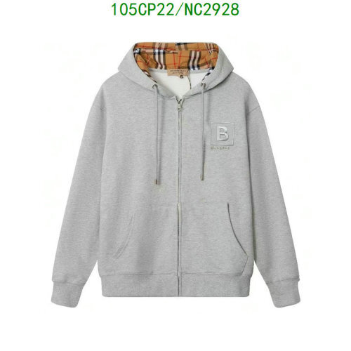 Burberry Women's Grey Cotton Blend Zip-Up Hoodie with Checkered Lining