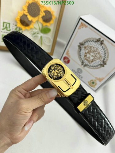 Versace Men's Black Cowhide Leather Belt with Gold Medusa Buckle, 3.8cm Width