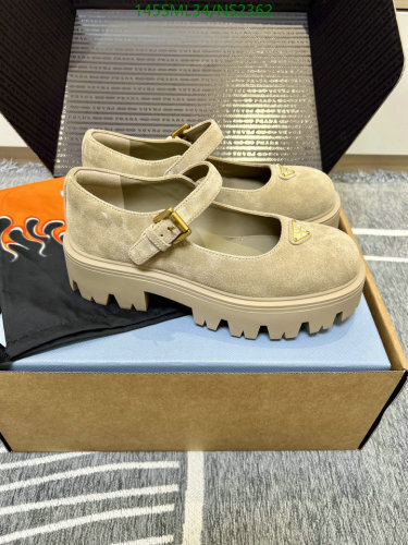 Prada Women's Beige Cowhide Leather Mary Jane Platform Shoes, Size EU35-EU40