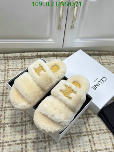 Celine Women's Wool Shearling Slide Sandal, Cream, EU35-40, Comfortable Slippers