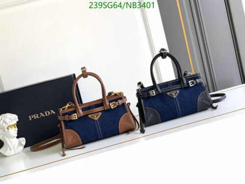 Prada Denim and Leather Mini Handbag, 23.5 cm - Stylish & Compact