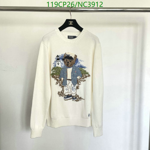 Ralph Lauren Bear Motif Cotton Knit Sweater | Crew Neck, Long Sleeves