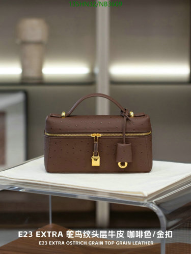 Loro Piana Brown Ostrich Grain Leather Handbag, 23cm