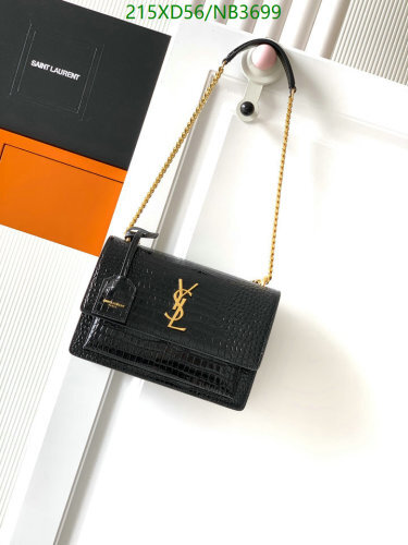 Saint Laurent Sunset Chain Bag in Embossed Leather, 22 cm - Black