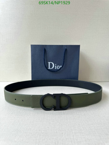 Dior Belt for Men, Cowhide Leather with CD Buckle, Green - NP1929