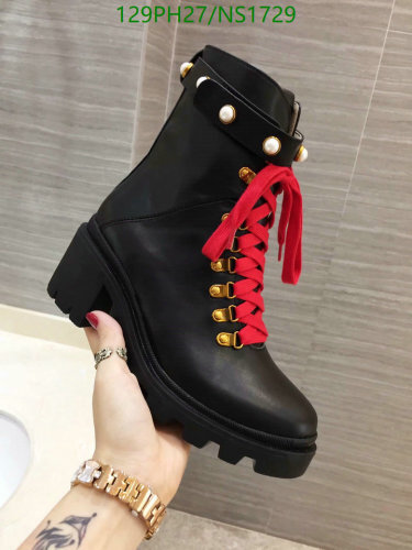 Women's Ankle Boots With Pearl Embellishments and Red Laces, Black Leather, EU35-42