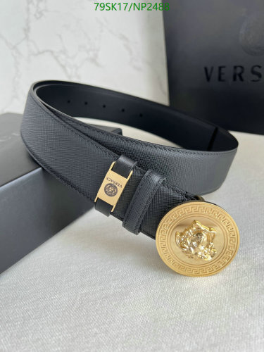 Versace Leather Belt with Medusa Buckle, Black, 3.8cm Width, Sizes 95-120cm