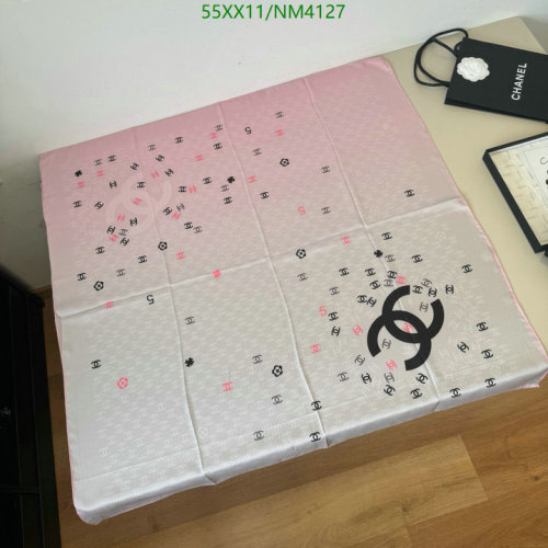 Elegant Chanel Silk Scarf with Iconic CC Logo Pattern, 90x90cm - NM4127