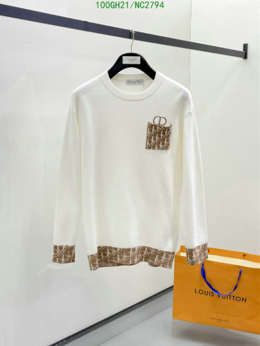 Dior Wool Blend Long Sleeve Sweater with Oblique Pocket - Ivory and Brown