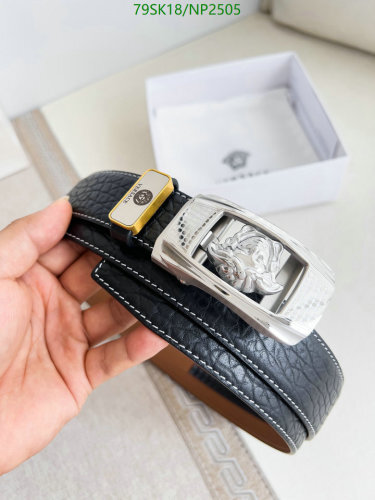 Versace Leather Belt with Medusa Buckle, Adjustable Length 95-120cm