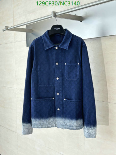 Saint Laurent Denim Jacket with Distressed Hem, Button Closure, Sizes S-XL