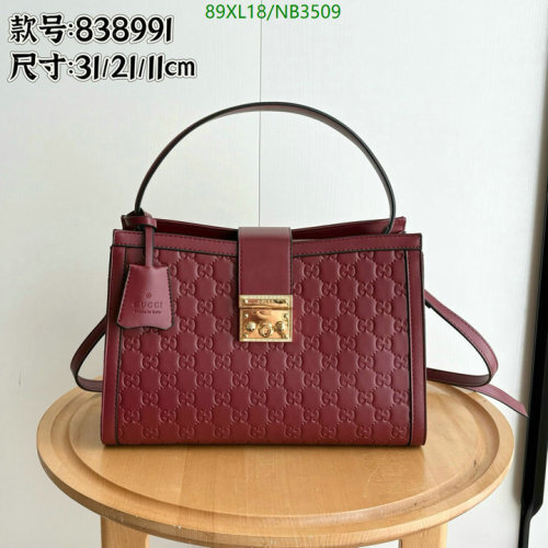 Gucci Embossed Leather Top Handle Bag - Burgundy, 31*21*11cm