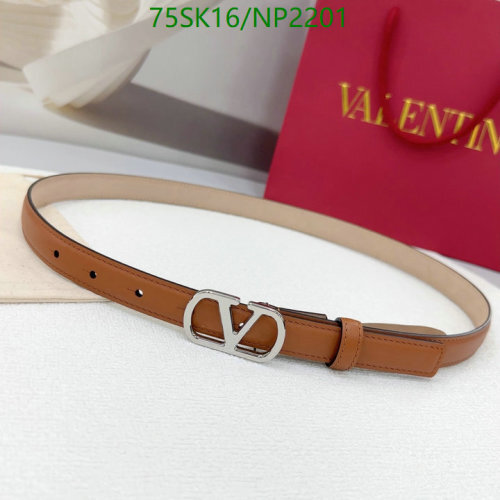 Valentino Women's Cowhide Leather Belt with Silver V Logo Buckle - Brown