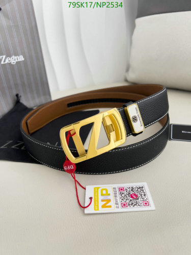 Zegna Belt in Black Cowhide Leather with Gold Buckle | Width: 3.5cm