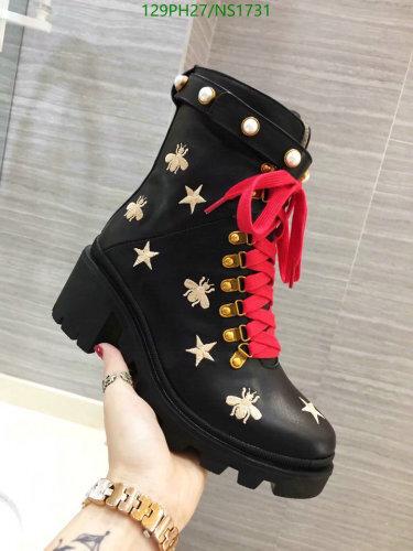 Gucci Women's Black Leather Ankle Boots with Bee and Star Embroidery - Size EU35-42