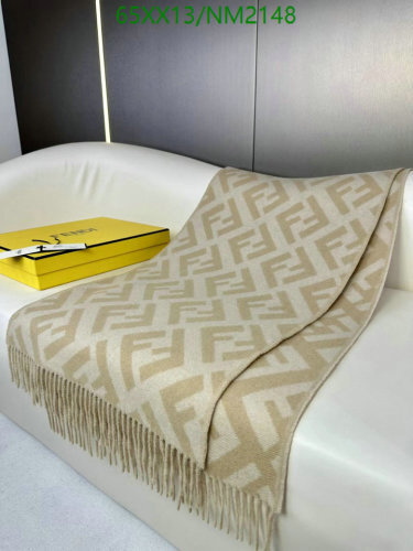 Fendi Beige Wool-Cashmere Blend Scarf with Iconic FF Logo Pattern, 45 x 170 cm