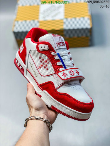 Louis Vuitton Unisex Sneakers White/Red Leather Casual Shoes EU36-46