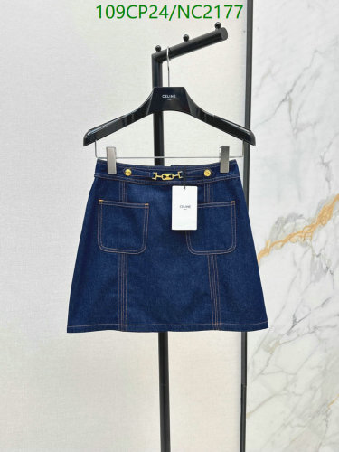 Celine Denim Mini Skirt with Gold Buckle - Stylish and Chic Design