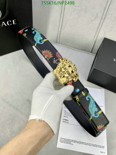 Versace Medusa Print Cowhide Leather Belt with Gold Hardware, 4.0cm Width