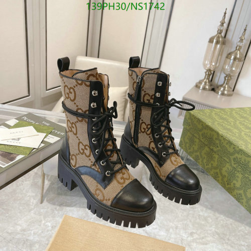 Gucci Women's GG Jacquard Leather Trim Combat Boots - Black, Beige - EU35-42