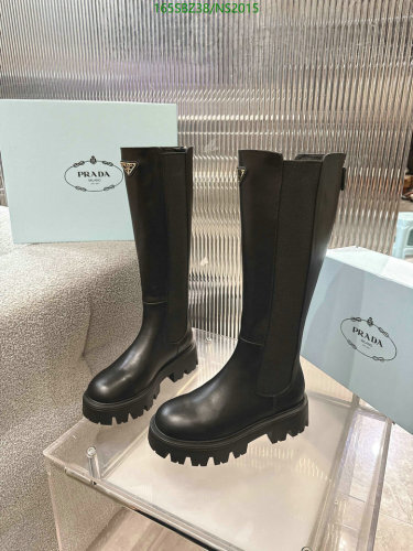 Prada Women's Black Leather Knee-High Platform Boots, EU Size 35-41