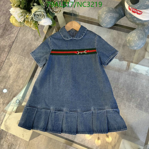 Gucci Kids' Blue Denim Dress with Signature Web Detail, Size 100-160