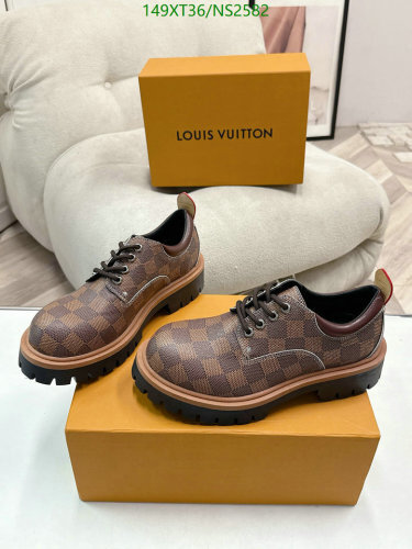 Louis Vuitton Men's Brown Damier Cowhide Leather Lace-up Derby Shoes