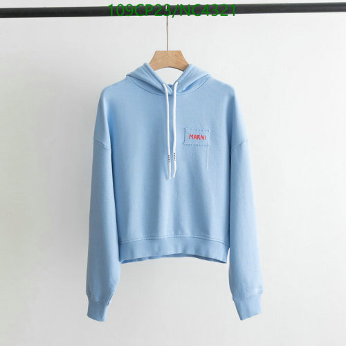 Marni Women's Light Blue Cotton Hoodie with Logo Patch - Casual & Stylish