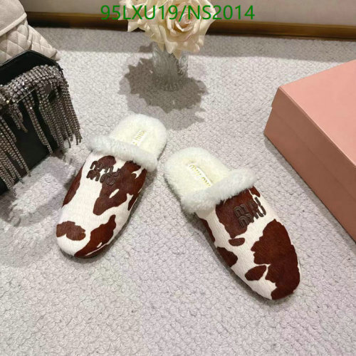 Miu Miu Women's Cow Print Wool Slippers, Warm and Stylish, EU Size 35-41