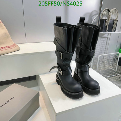 Balenciaga Women's Black Leather Buckle Strap Knee-High Platform Boots