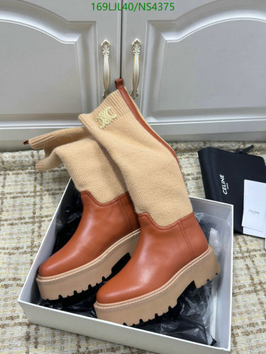 Celine Women's Brown Leather and Knit High Boots, EU Size 35-40