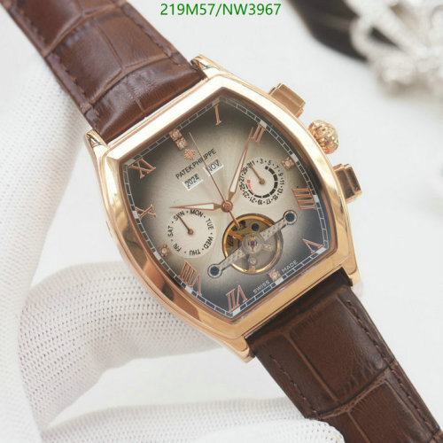 Patek Philippe Rose Gold Stainless Steel Automatic Movement Brown Leather Watch