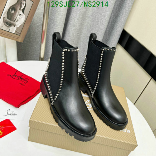 Christian Louboutin Black Leather Studded Ankle Boots for Women, EU35-41