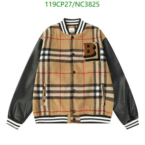 Burberry Men's Check Wool Blend Varsity Jacket with Leather Sleeves