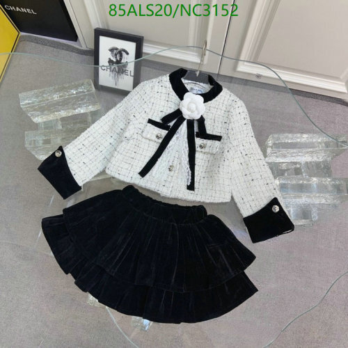 Chanel Kids' White Tweed Jacket and Black Velvet Skirt Set, Size 80-160