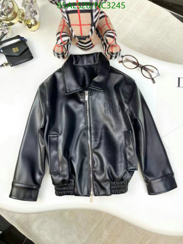 Miu Miu Kids' Black Faux Leather Jacket with Embossed Logo - Sizes 100-160