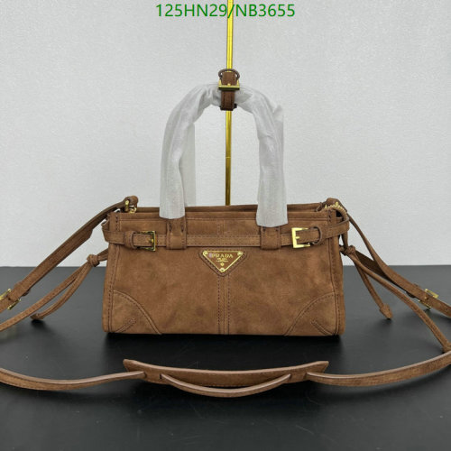 Prada 1BA486 Suede Leather Handbag, 23.5 cm - Stylish and Functional